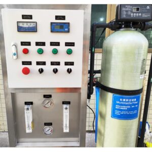 RO water machine control panel with pressure gauges