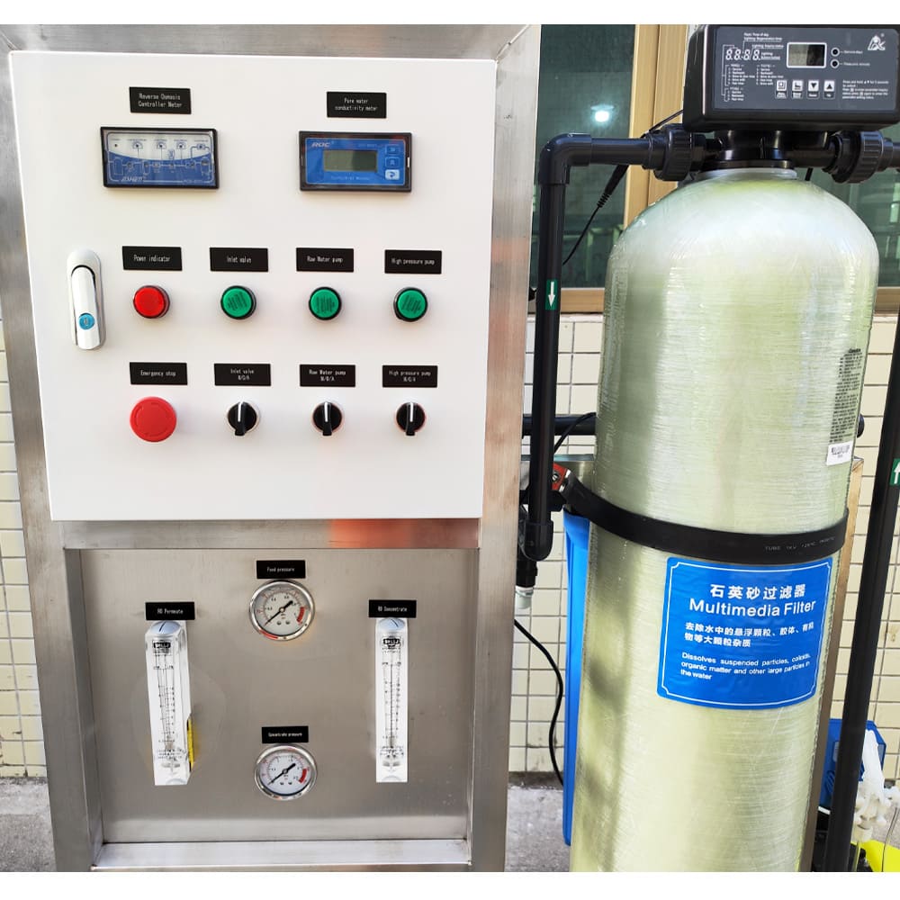 RO water machine control panel with pressure gauges