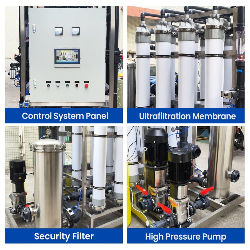 UF membrane, security filter and high pressure pump