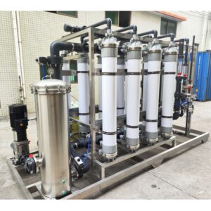 UF water filter unit, vertical ultrafiltration membrane modules and front cartridge filter housing