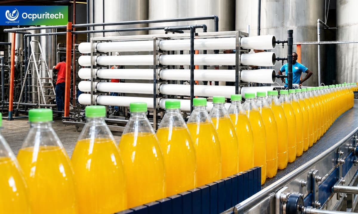 RO water treatment system for juice production in a beverage factory